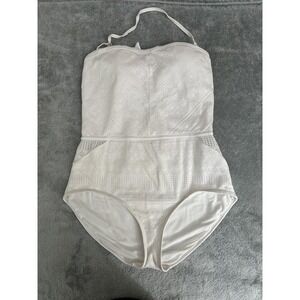 Anne Cole One Piece Swimsuit Womens Size 16 White Lace Halter Cutout Beach